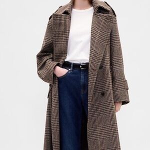 NWT GAP Women's Tan Plaid Trench Coat